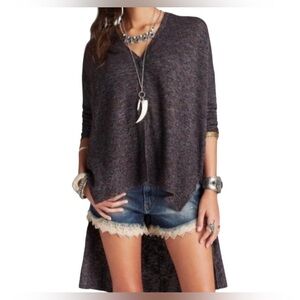 Free People Charcoal V-Neck High-Low Sweater Size Medium Bohemian Urban
